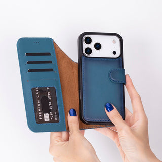 Carter Detachable Leather Wallet Case – iPhone 17 Pro Max, Blue - UnBranded