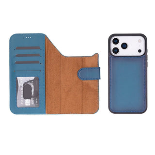 Carter Detachable Leather Wallet Case – iPhone 17 Pro Max, Blue - UnBranded