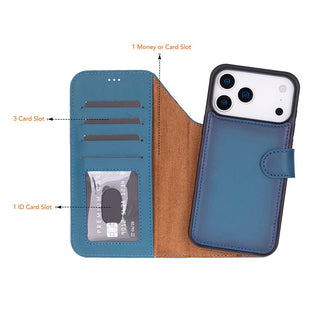 Carter Detachable Leather Wallet Case – iPhone 17 Pro Max, Blue - UnBranded