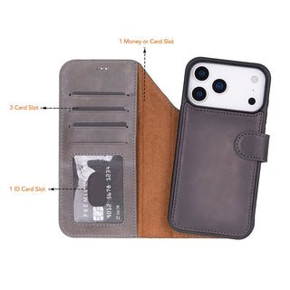 Carter Detachable Leather Wallet Case – iPhone 17 Pro Max, Gray - UnBranded