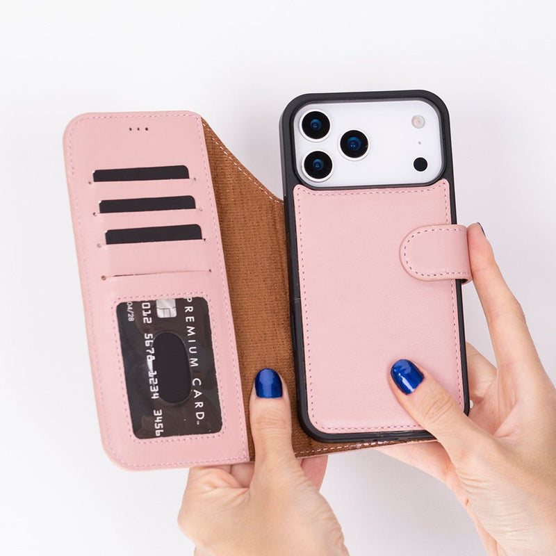 Carter Detachable Leather iPhone 17 Pro Max Wallet Case, Pink - BlackBrook Case
