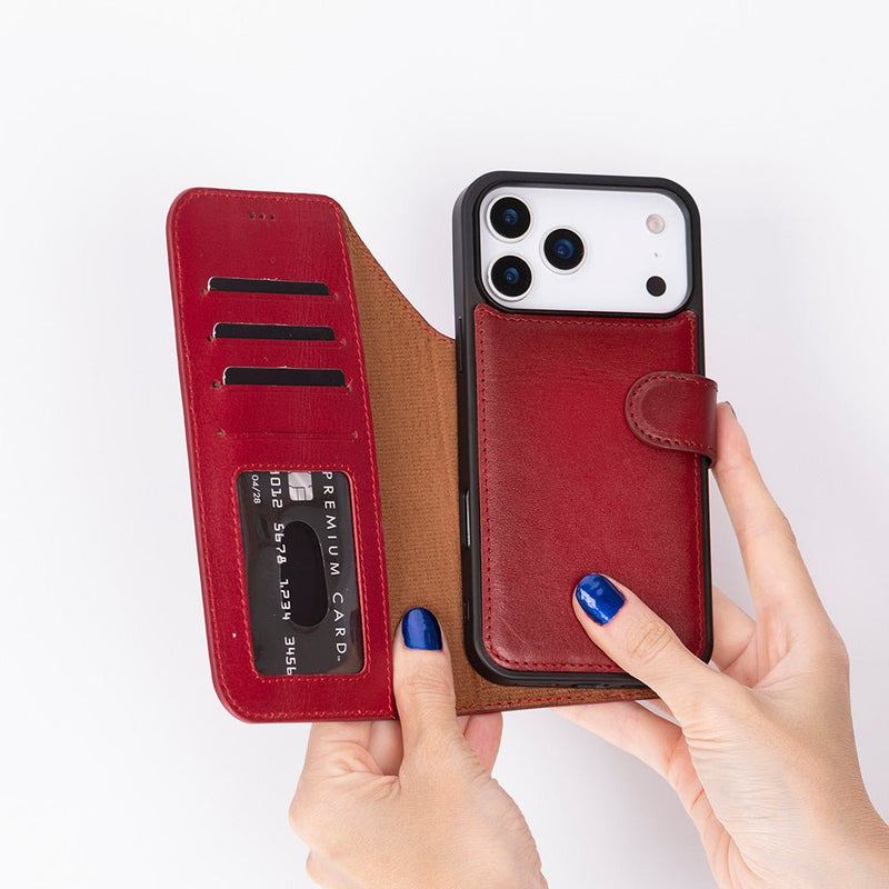 Carter Detachable Leather iPhone 17 Pro Max Wallet Case, Red - BlackBrook Case