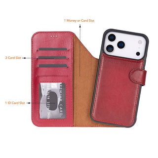 Carter Detachable Leather Wallet Case – iPhone 17 Pro Max, Red - UnBranded