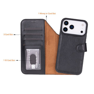 Carter Detachable Leather Wallet Case – iPhone 17 Pro Max, Rustic Black - UnBranded