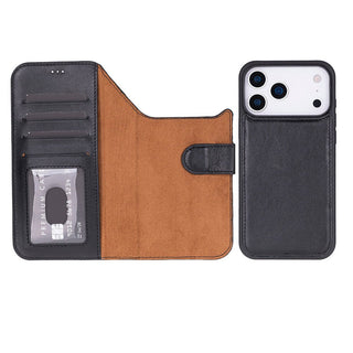 Carter Detachable Leather Wallet Case – iPhone 17 Pro Max, Rustic Black - UnBranded
