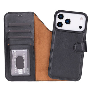 Carter Detachable Leather Wallet Case – iPhone 17 Pro Max, Rustic Black - UnBranded