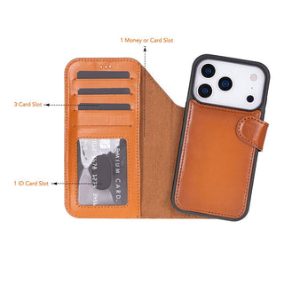 Carter Detachable Leather Wallet Case – iPhone 17 Pro Max, Rustic Tan - UnBranded