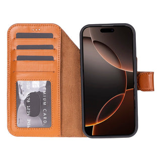 Carter Detachable Leather Wallet Case – iPhone 17 Pro Max, Rustic Tan - UnBranded