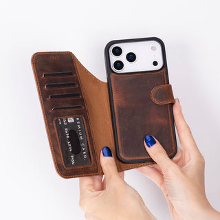 Carter Detachable Leather Wallet Case – iPhone 17 Pro Max, Saddle Brown - UnBranded