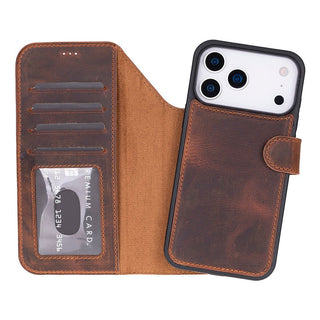 Carter Detachable Leather Wallet Case – iPhone 17 Pro Max, Saddle Brown - UnBranded