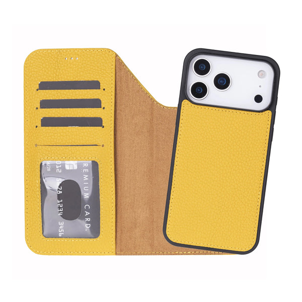 Carter Detachable Leather iPhone 17 Pro Max Wallet Case, Yellow