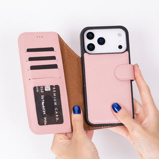 Carter Detachable Leather Wallet Case – iPhone 17 Pro, Pink - UnBranded