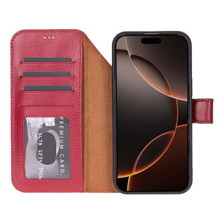 Carter Detachable Leather Wallet Case – iPhone 17 Pro, Red - BlackBrook Case