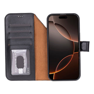 Carter Detachable Leather Wallet Case – iPhone 17 Pro, Rustic Black - UnBranded