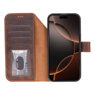 Carter Detachable Leather Wallet Case – iPhone 17 Pro, Saddle Brown - UnBranded