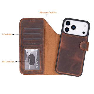 Carter Detachable Leather Wallet Case – iPhone 17 Pro, Saddle Brown - UnBranded