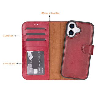 Carter Detachable Leather Wallet Case – iPhone 17, Red - BlackBrook Case