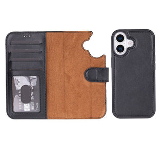 Carter Detachable Leather Wallet Case – iPhone 17, Rustic Black - UnBranded