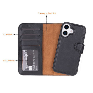 Carter Detachable Leather Wallet Case – iPhone 17, Rustic Black - UnBranded