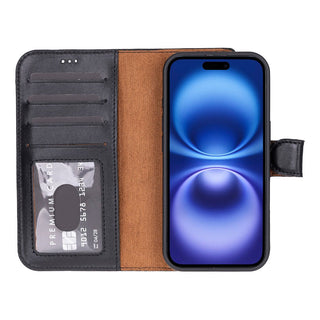 Carter Detachable Leather Wallet Case – iPhone 17, Rustic Black - UnBranded