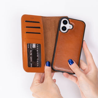 Carter Detachable Leather Wallet Case – iPhone 17, Rustic Tan - UnBranded