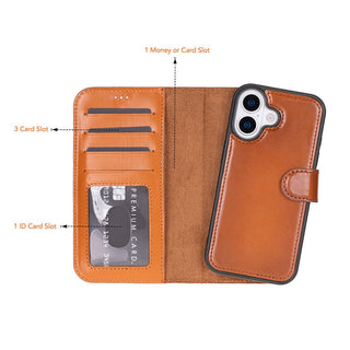 Carter Detachable Leather Wallet Case – iPhone 17, Rustic Tan - UnBranded