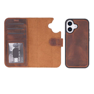 Carter Detachable Leather Wallet Case – iPhone 17, Saddle Brown - UnBranded