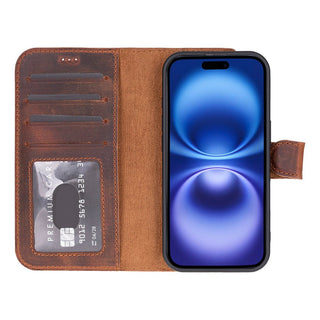 Carter Detachable Leather Wallet Case – iPhone 17, Saddle Brown - UnBranded