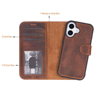 Carter Detachable Leather Wallet Case – iPhone 17, Saddle Brown - UnBranded