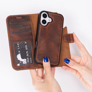 Carter Detachable Leather Wallet Case – iPhone 17, Saddle Brown - UnBranded