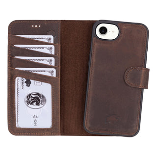Carter Detachable Leather Wallet Case – iPhone 17e, Distressed Coffee - BlackBrook Case