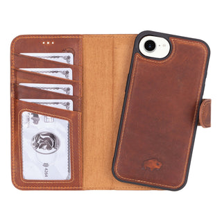 Carter Detachable Leather Wallet Case – iPhone 17e, Golden Brown - BlackBrook Case