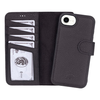 Carter Detachable Leather Wallet Case – iPhone 17e, Pebble Black - BlackBrook Case
