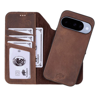 Carter Detachable Leather Wallet Case – Pixel 10, Distressed Coffee - BlackBrook Case