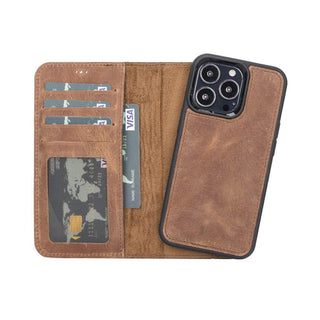 Carter iPhone 13 PRO Detachable Wallet Case, Antique Brown - Bouletta