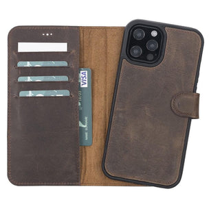 Carter iPhone 13 PRO Detachable Wallet Case, Dark Brown - Bouletta