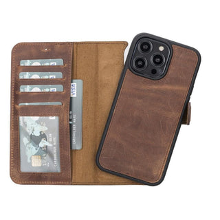 Carter iPhone 14 Plus Detachable Wallet Case, Antique Brown - Bouletta