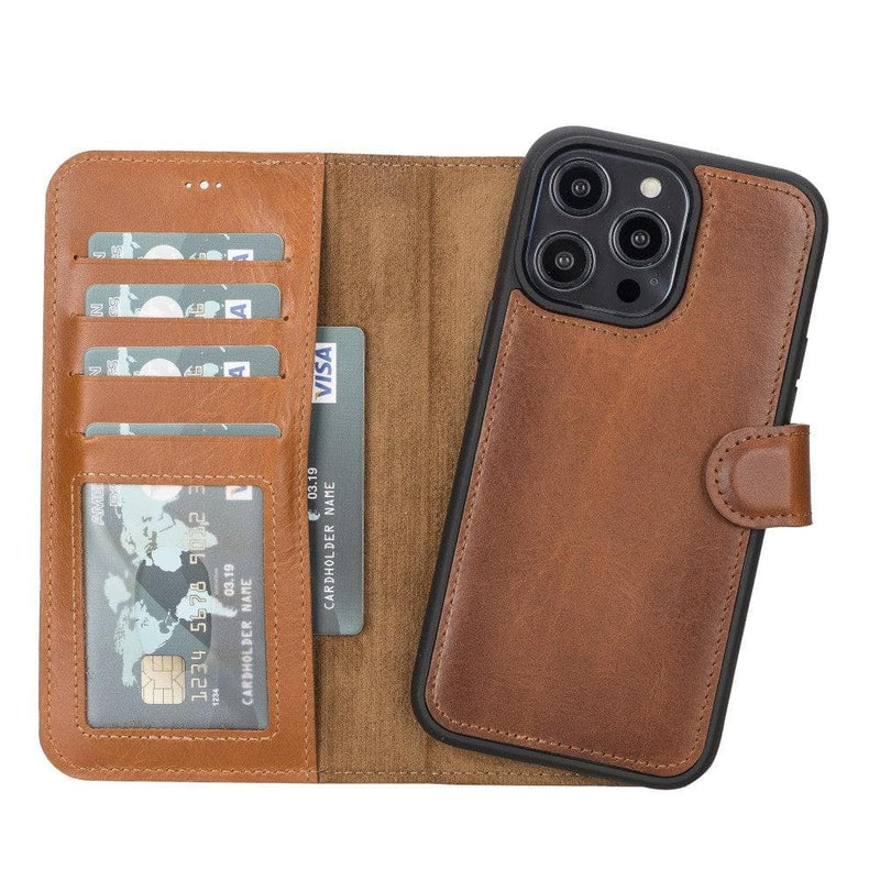 Carter Detachable Leather iPhone 14 Pro Wallet Case, Rustic Tan - BlackBrook Case