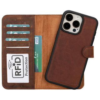 Carter iPhone 15 Detachable Wallet Case, Antique Brown - Bouletta