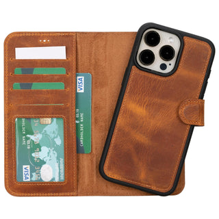 Carter iPhone 15 Detachable Wallet Case, Antique Mocca - Bouletta