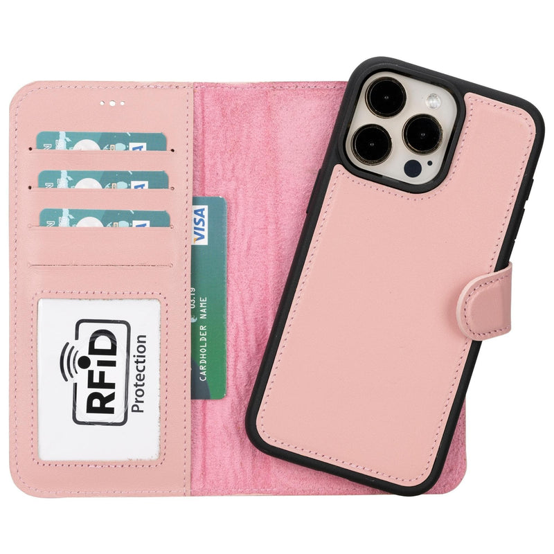 Carter Detachable Leather iPhone 15 Pro Max Wallet Case, Nude Pink - BlackBrook Case