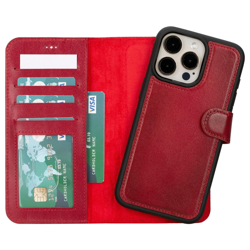 Carter Detachable Leather iPhone 15 Pro Max Wallet Case, Red - BlackBrook Case