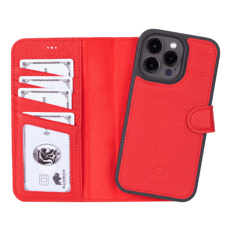 Carter Detachable Leather iPhone 15 Pro Max Wallet Case, Pebble Red - BlackBrook Case