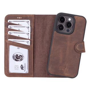 Carter iPhone 15 Pro Wallet Case, Distressed Coffee - BlackBrook Case