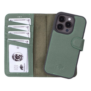 Carter iPhone 15 Pro Wallet Case, Pebble Green - BlackBrook Case