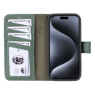 Carter iPhone 15 Pro Wallet Case, Pebble Green - BlackBrook Case