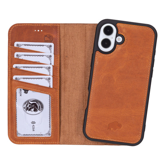 Carter Leather Wallet Folio Golden Brown iPhone 16 Plus premium leather folio case with card storage and refined everyday protection