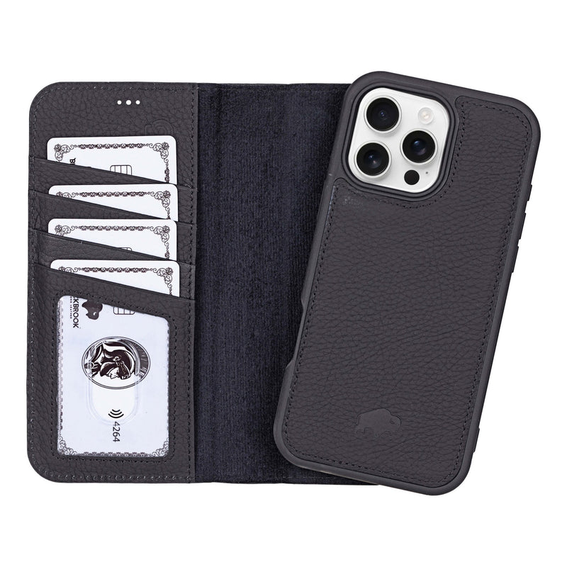 Carter Detachable Leather iPhone 16 Pro Max Wallet Case, Pebble Black - BlackBrook Case