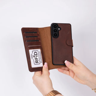 Carter Leather Samsung S26 Detachable Wallet Case, Saddle Brown - BlackBrook Case
