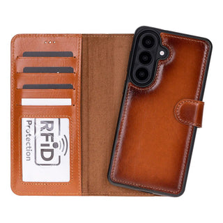 Carter Leather Samsung S26 Plus Detachable Wallet Case, Rustic Tan - BlackBrook Case
